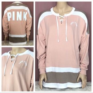 VS PINK Varsity Crew Lace Up Sweater